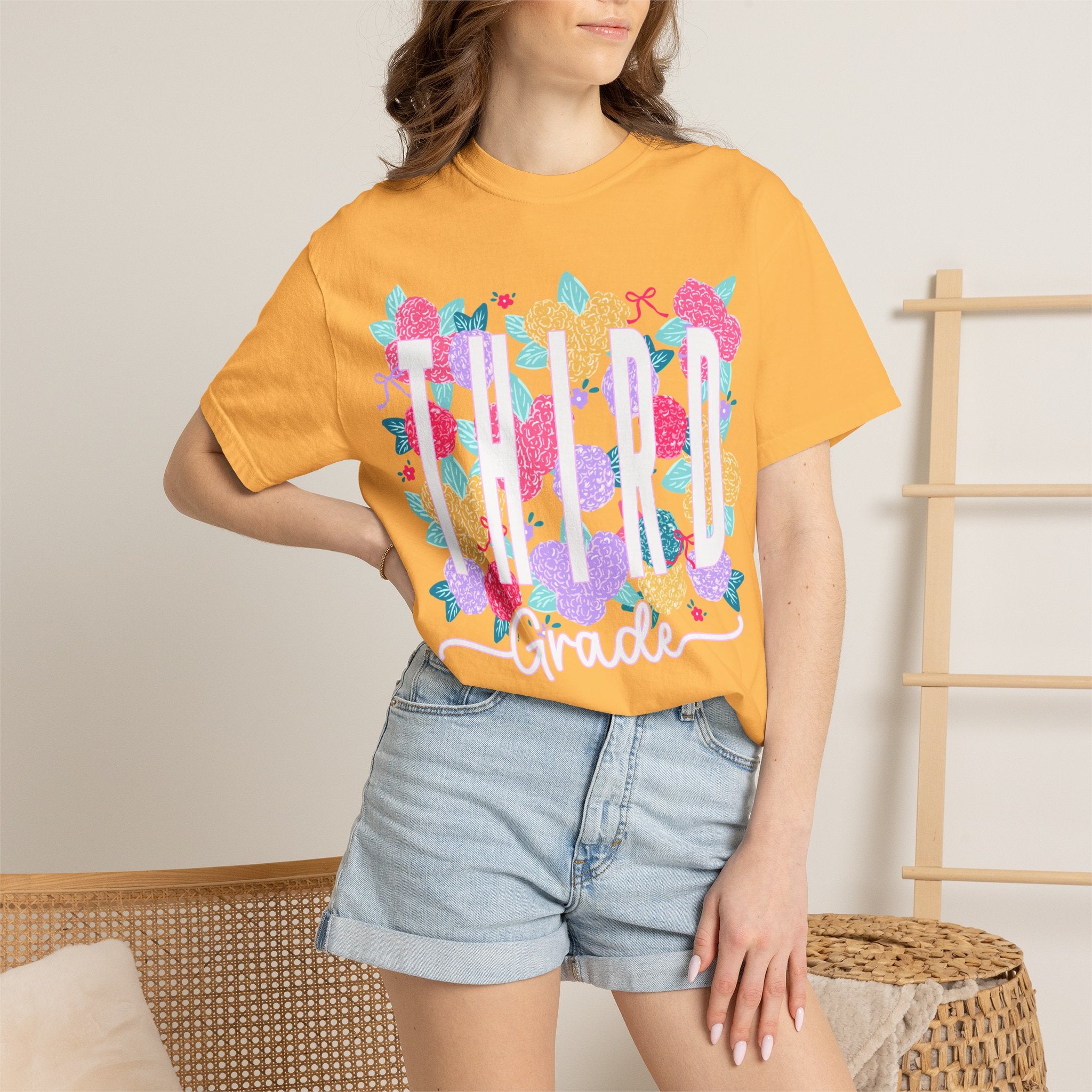 Third Grade Floral T-Shirt — Bright Back-to-School Tee for Students & Teachers