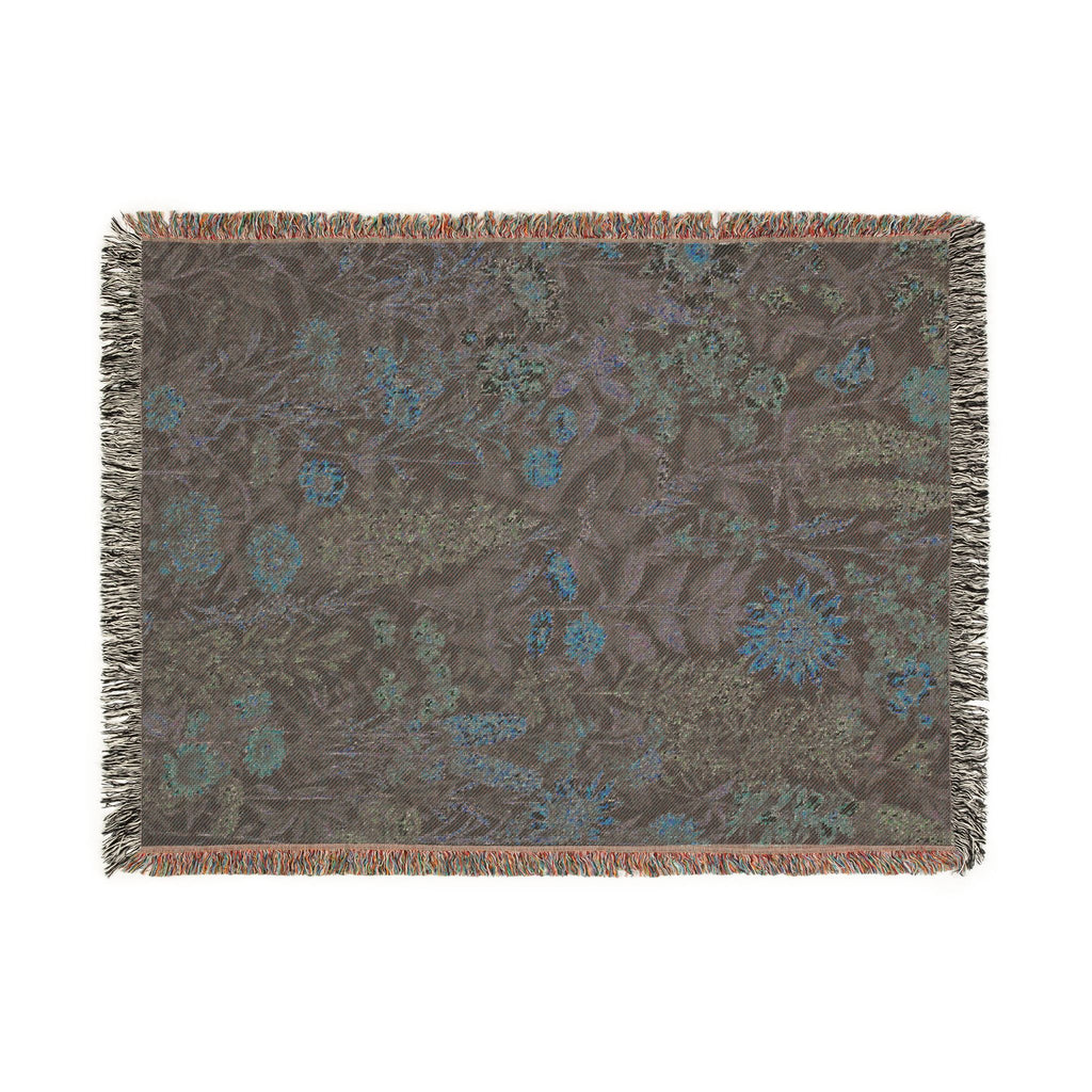 Midnight Meadow Woven Blanket — Vintage Botanical Throw for Living Room & Patio