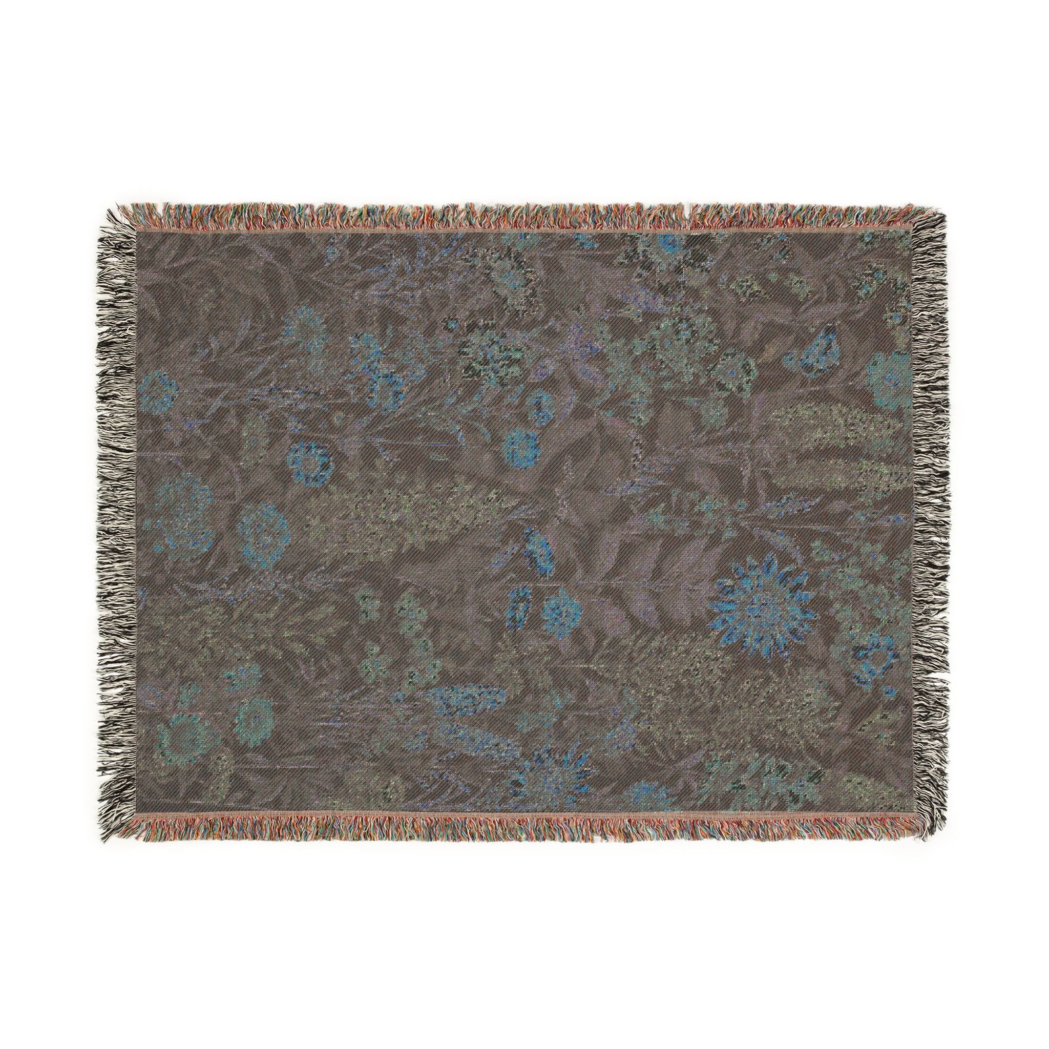 Midnight Meadow Woven Blanket — Vintage Botanical Throw for Living Room & Patio