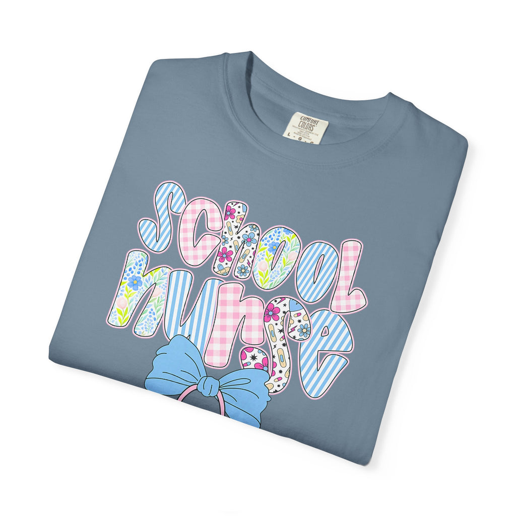 School Nurse T-Shirt — Cute Pastel Medical Design with Stethoscope & Bow