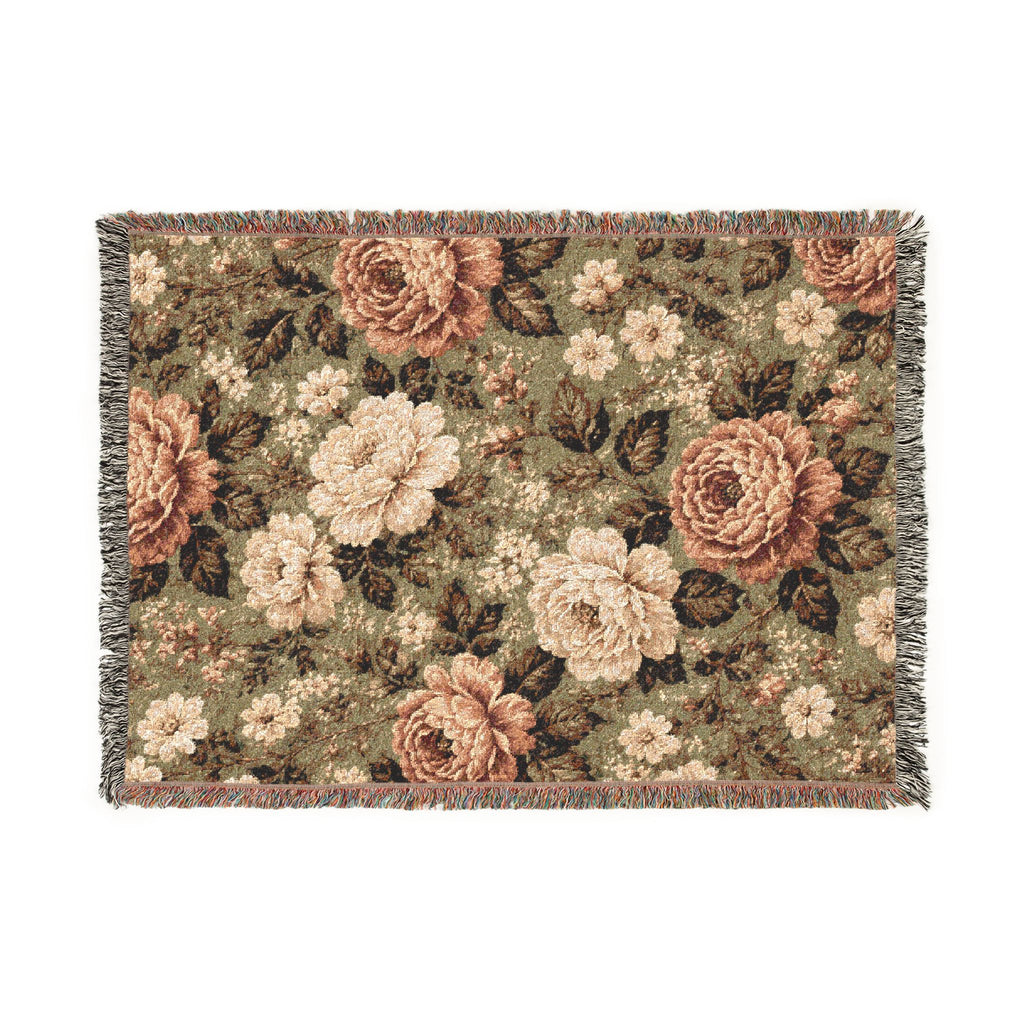 Cottage Rose Woven Blanket — Vintage Rose Tapestry Throw