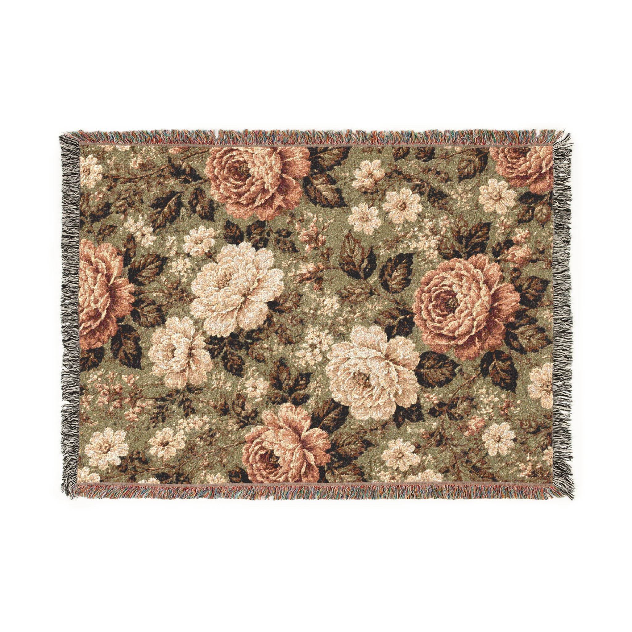 Cottage Rose Woven Blanket — Vintage Rose Tapestry Throw