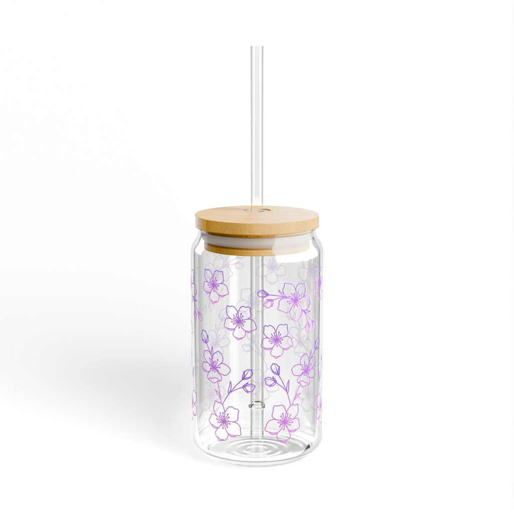 16oz Floral Sipper Glass with Bamboo Lid & Straw — Purple Daisy Drinkware
