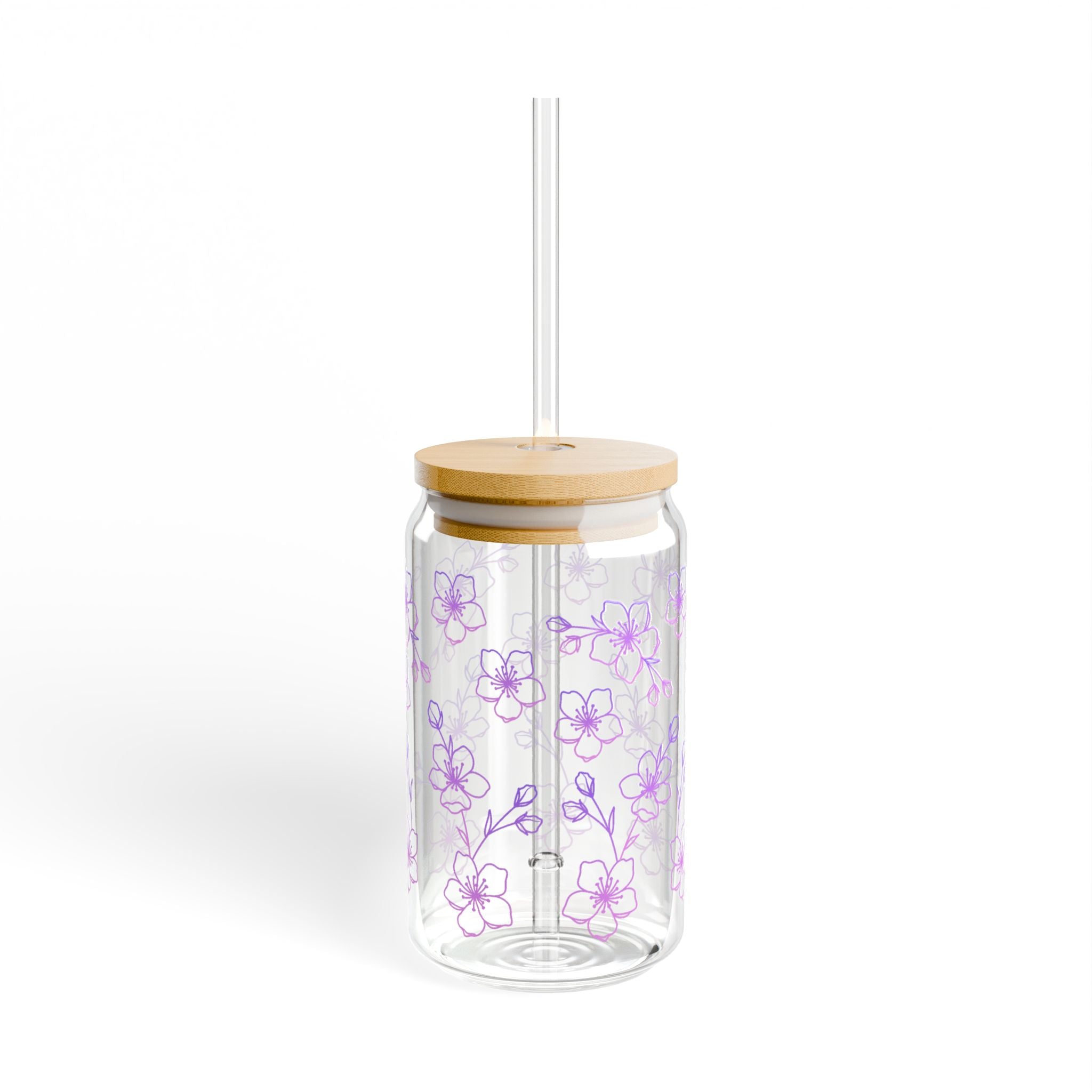 16oz Floral Sipper Glass with Bamboo Lid & Straw — Purple Daisy Drinkware