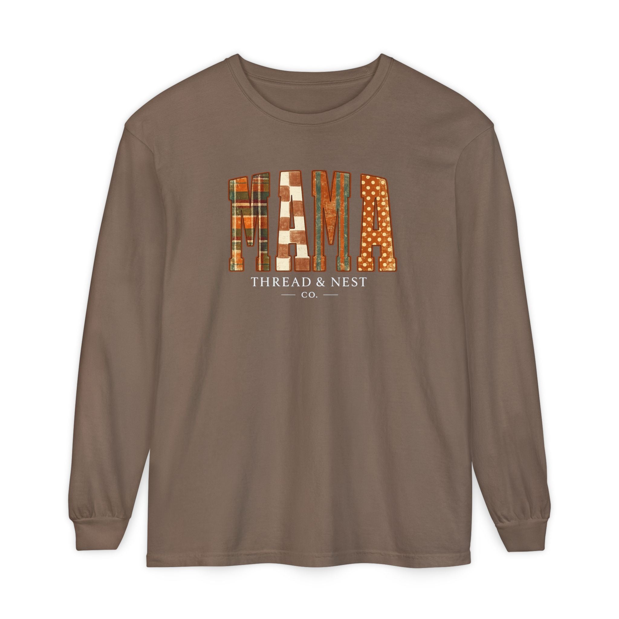 Mama Plaid Patchwork Long Sleeve Tee
