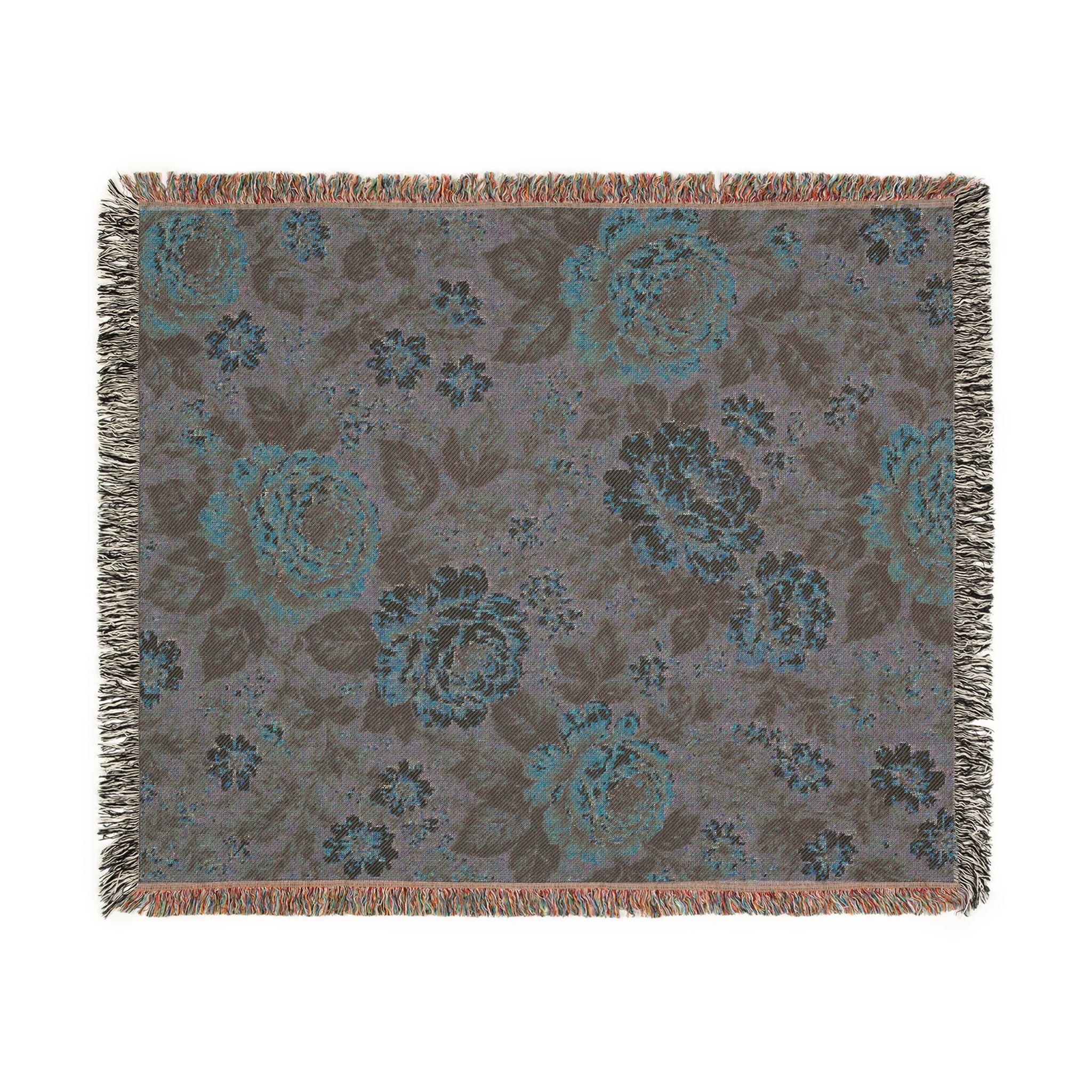 Cottage Rose Woven Blanket — Vintage Rose Tapestry Throw