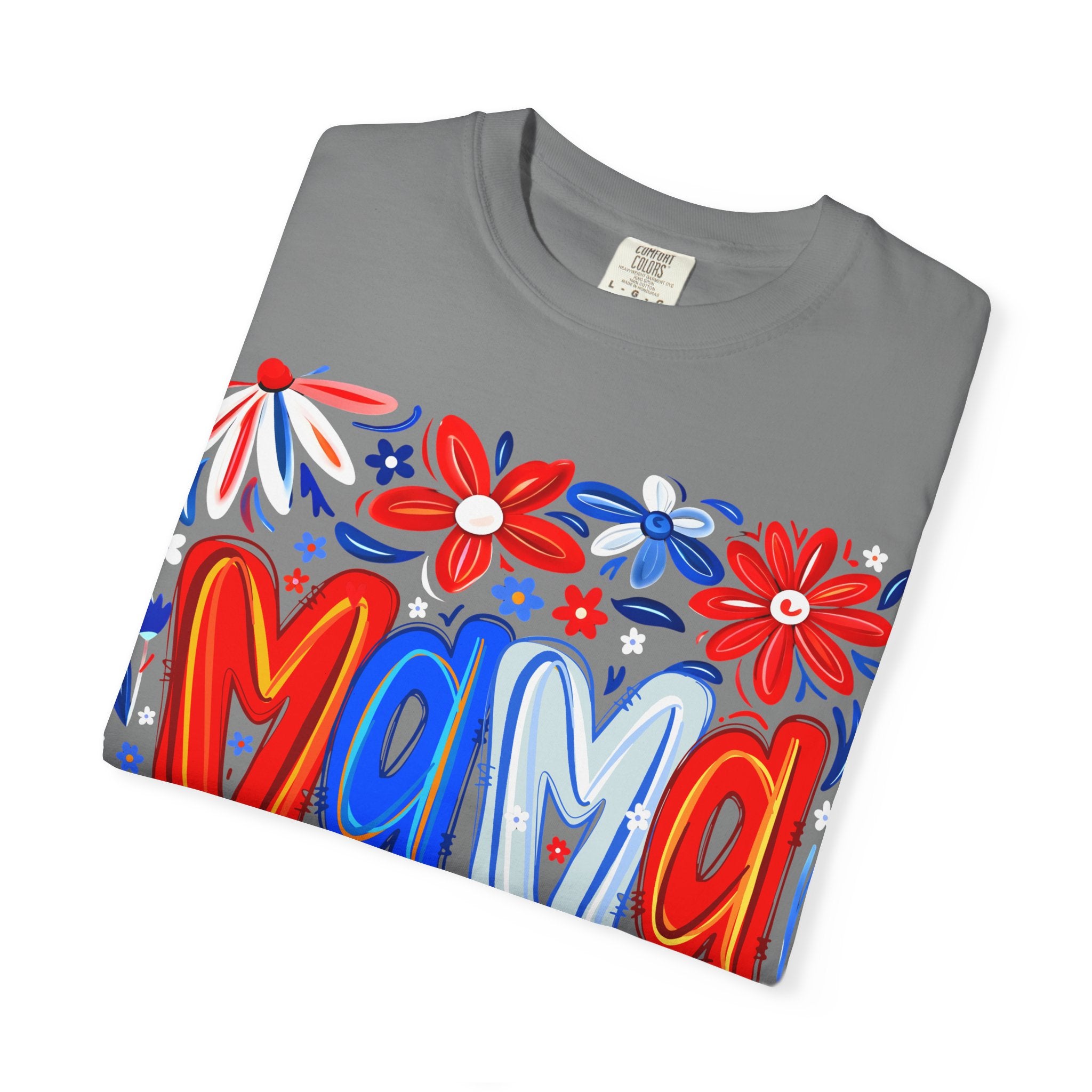 Mama Floral T-Shirt — Patriotic Red, White & Blue Mother's Day Tee