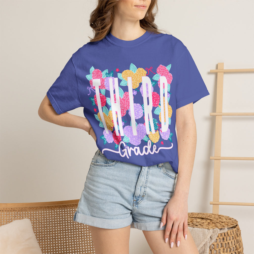 Third Grade Floral T-Shirt — Bright Back-to-School Tee for Students & Teachers