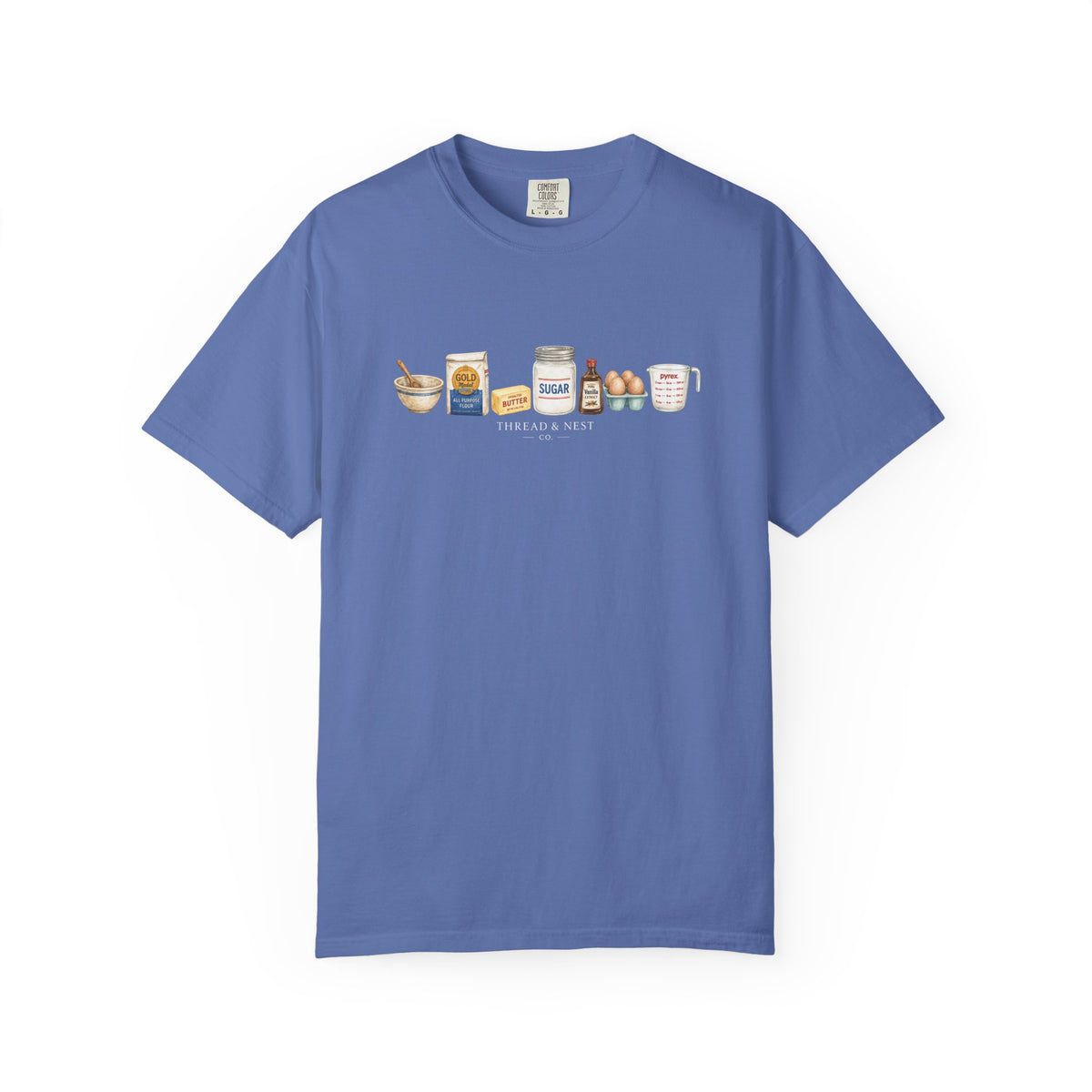 Baking Ingredients T-Shirt — Cute Illustrated Flour, Eggs & Milk Kitchen Tee