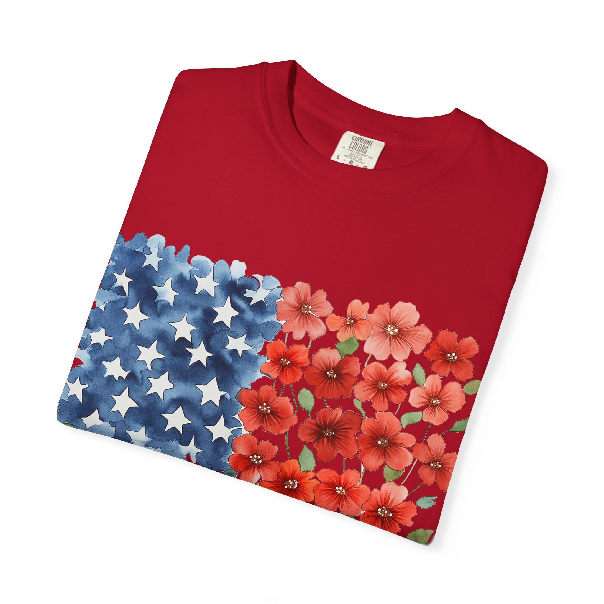 Poppy American Flag T-Shirt — Floral USA Patriotic Tee