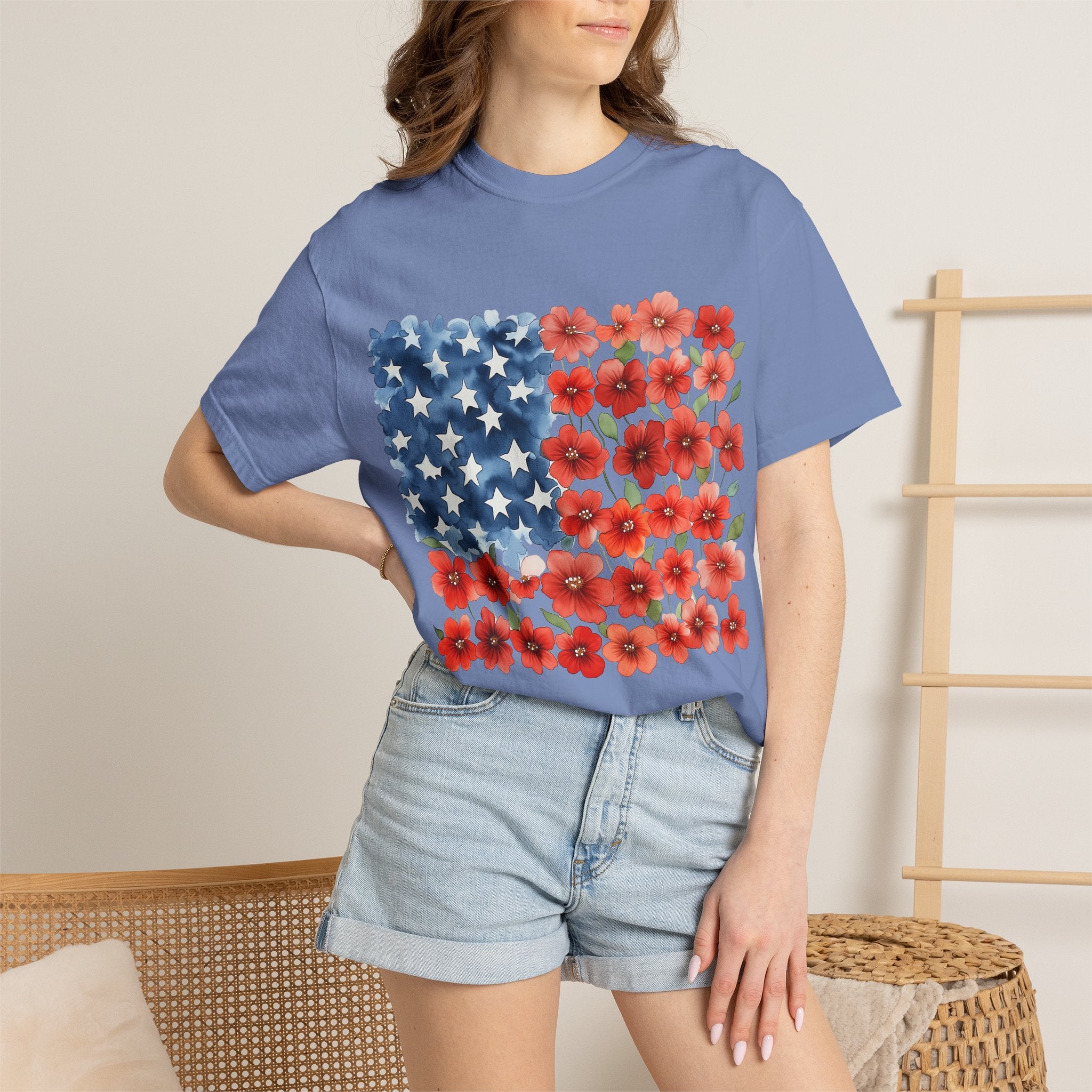 Poppy American Flag T-Shirt — Floral USA Patriotic Tee