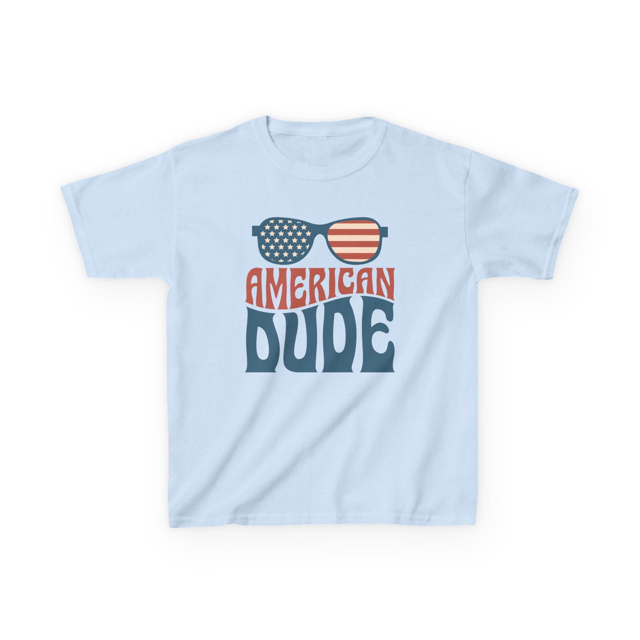 American Dude Kids T‑Shirt - Patriotic Sunglasses 4th of July Tee