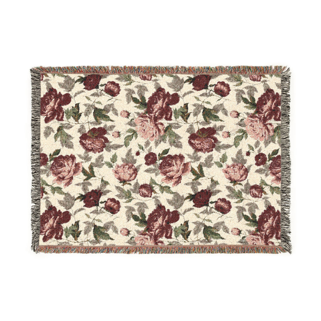 Rosegarden Heirloom Woven Throw Blanket — Reversible Vintage Rose & Teal Camouflage