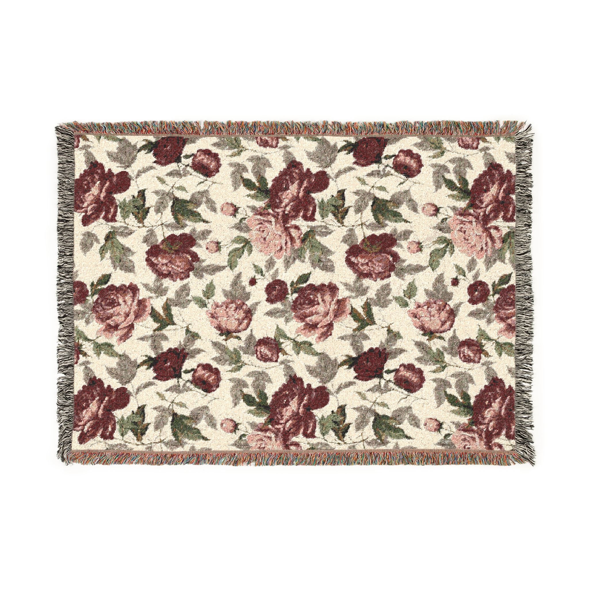 Rosegarden Heirloom Woven Throw Blanket — Reversible Vintage Rose & Teal Camouflage