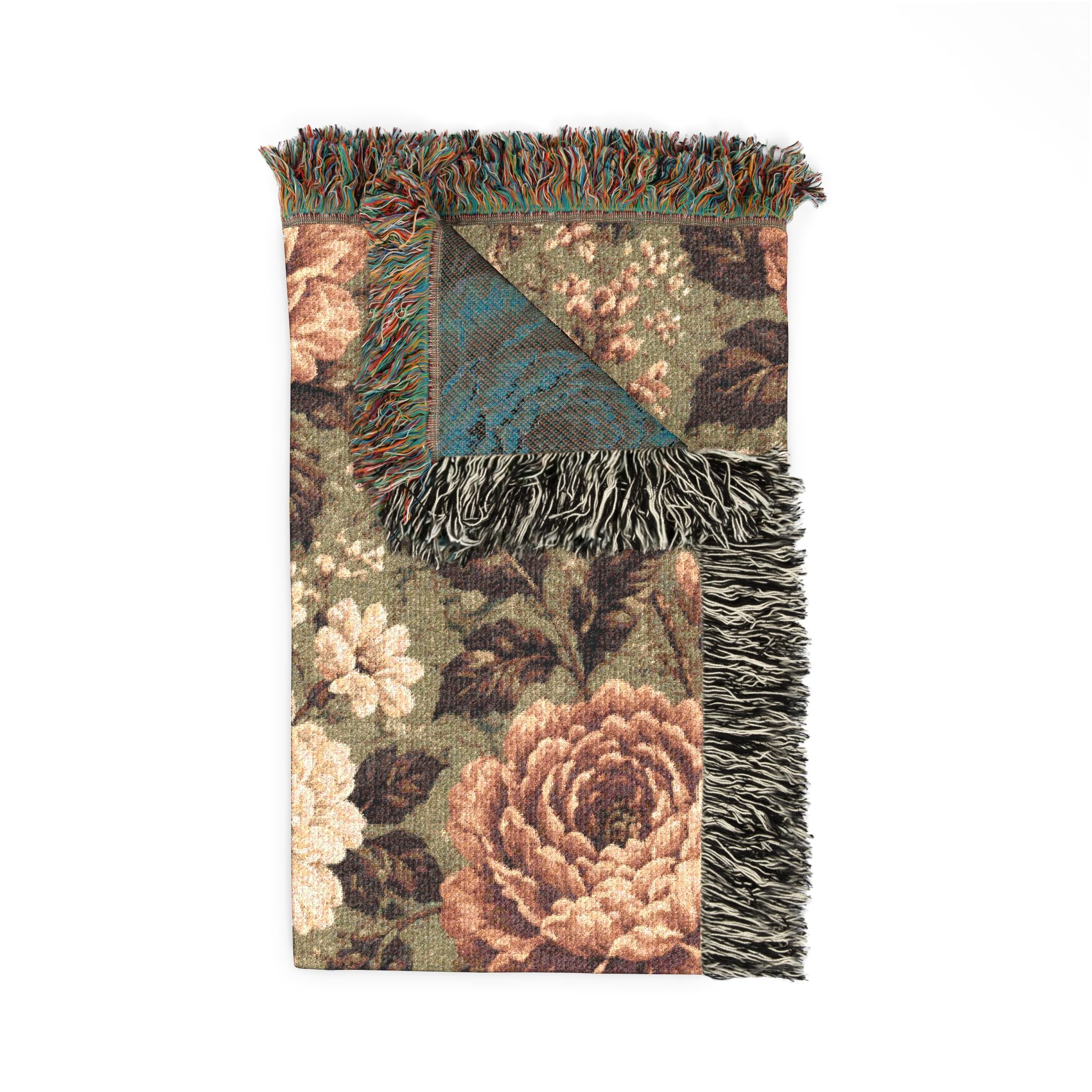 Cottage Rose Woven Blanket — Vintage Rose Tapestry Throw
