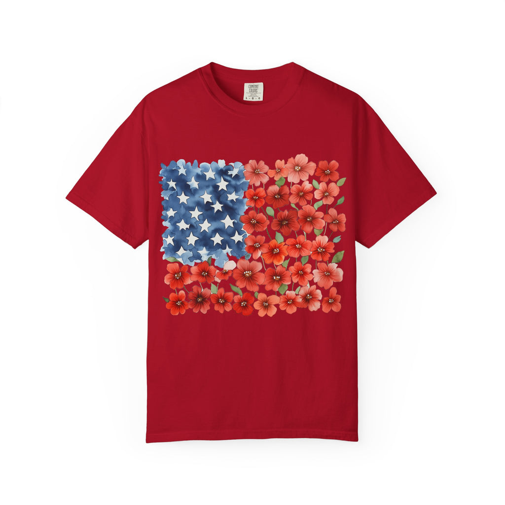 Poppy American Flag T-Shirt — Floral USA Patriotic Tee