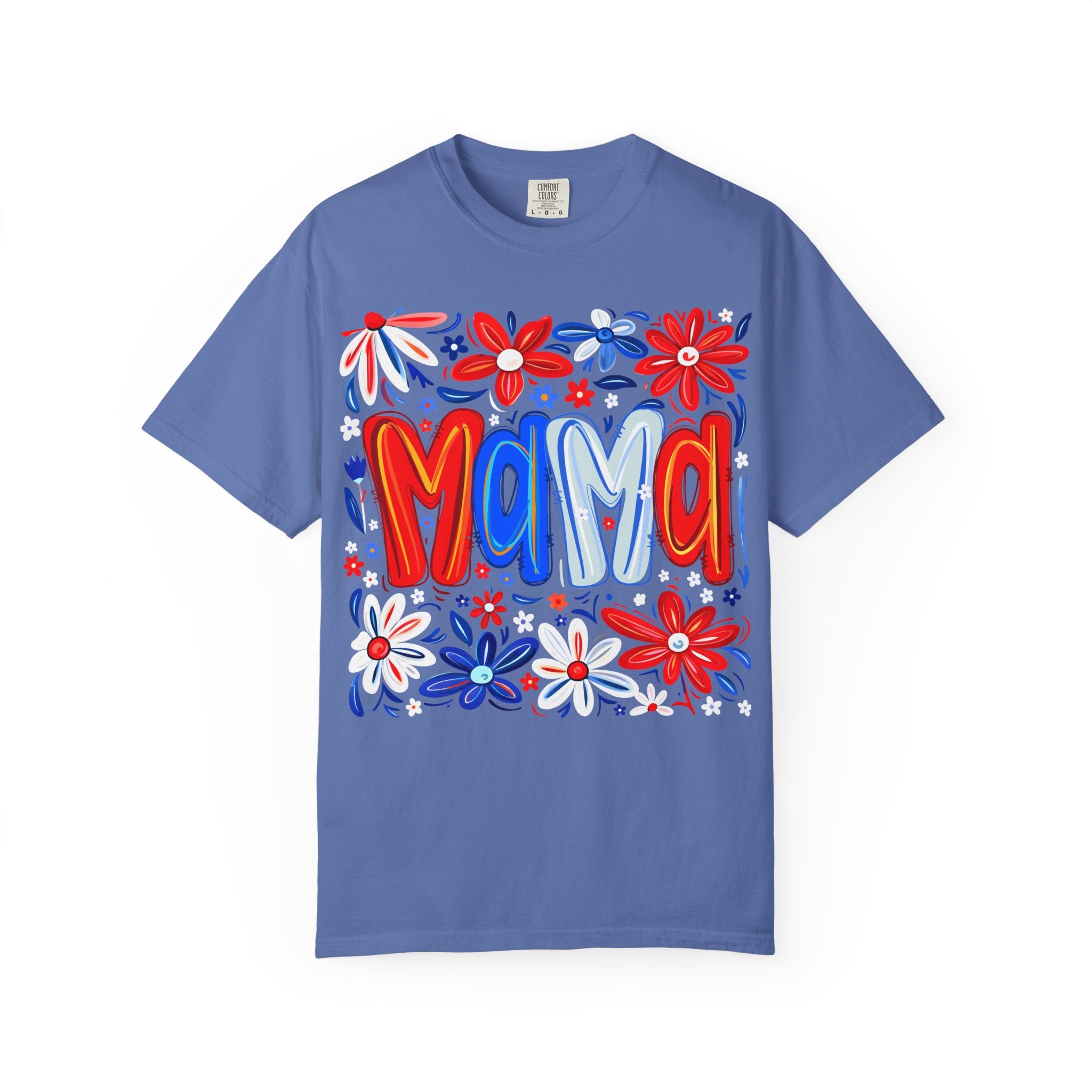 Mama Floral T-Shirt — Patriotic Red, White & Blue Mother's Day Tee