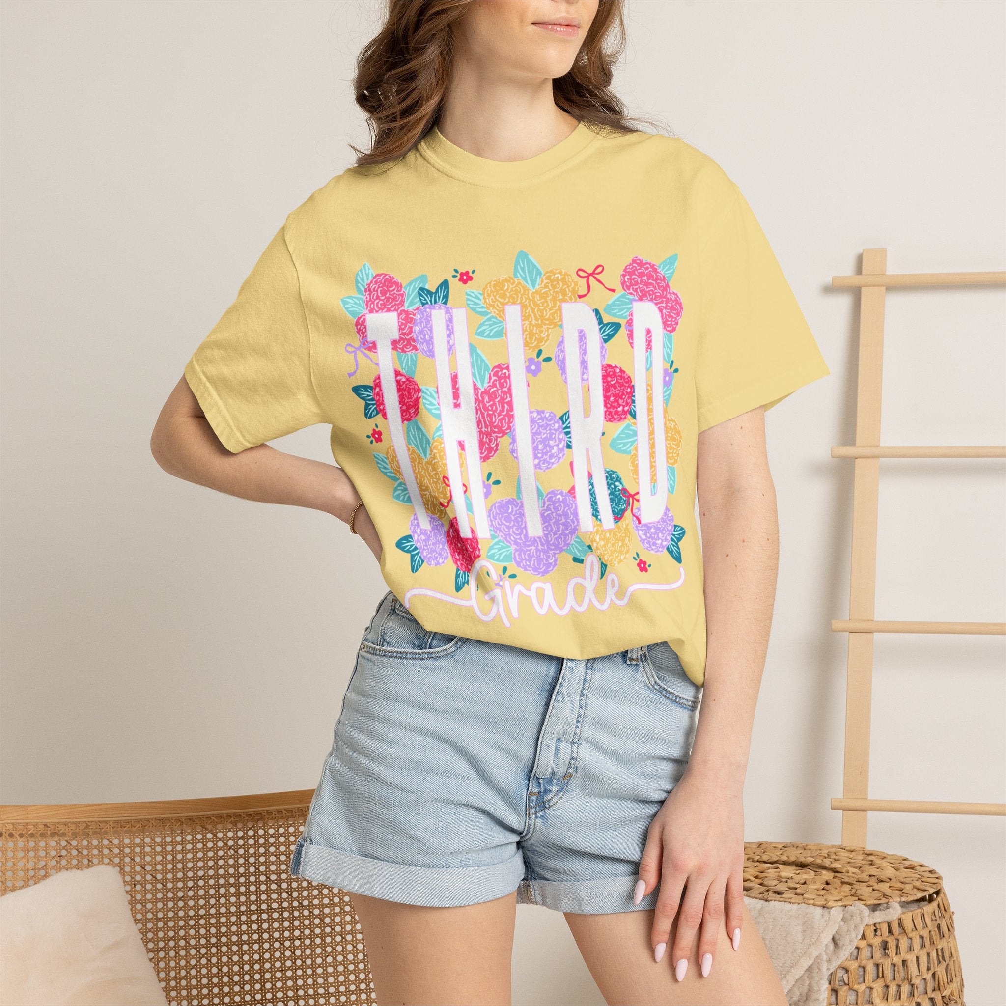Third Grade Floral T-Shirt — Bright Back-to-School Tee for Students & Teachers