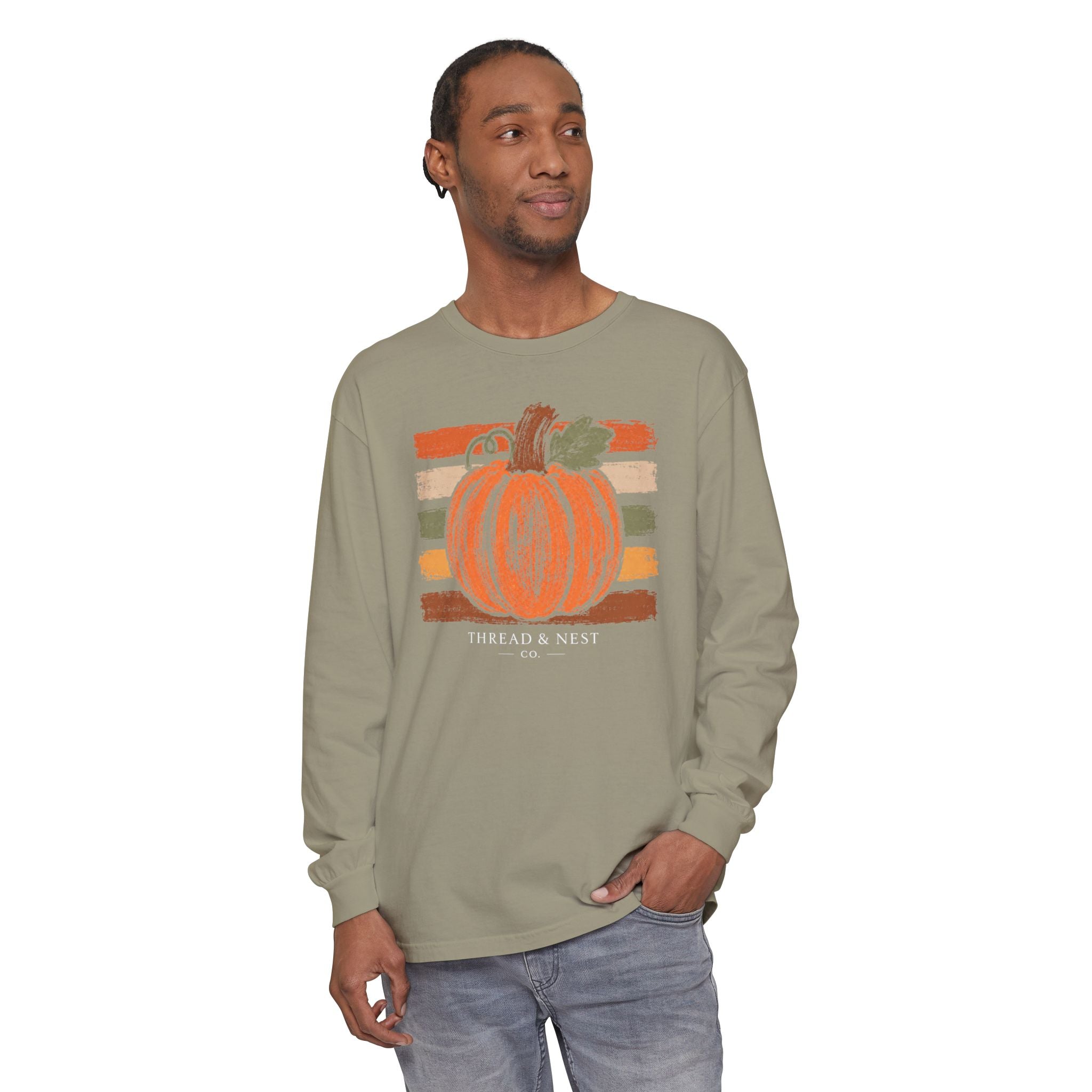 Pumpkin Retro Stripe Long Sleeve Tee