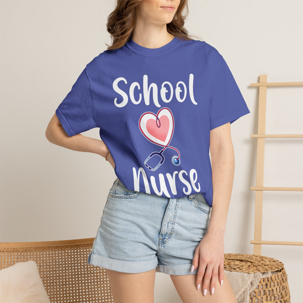 School Nurse T-Shirt — Cute Heart & Stethoscope Tee for Teachers and Healthcare Staff