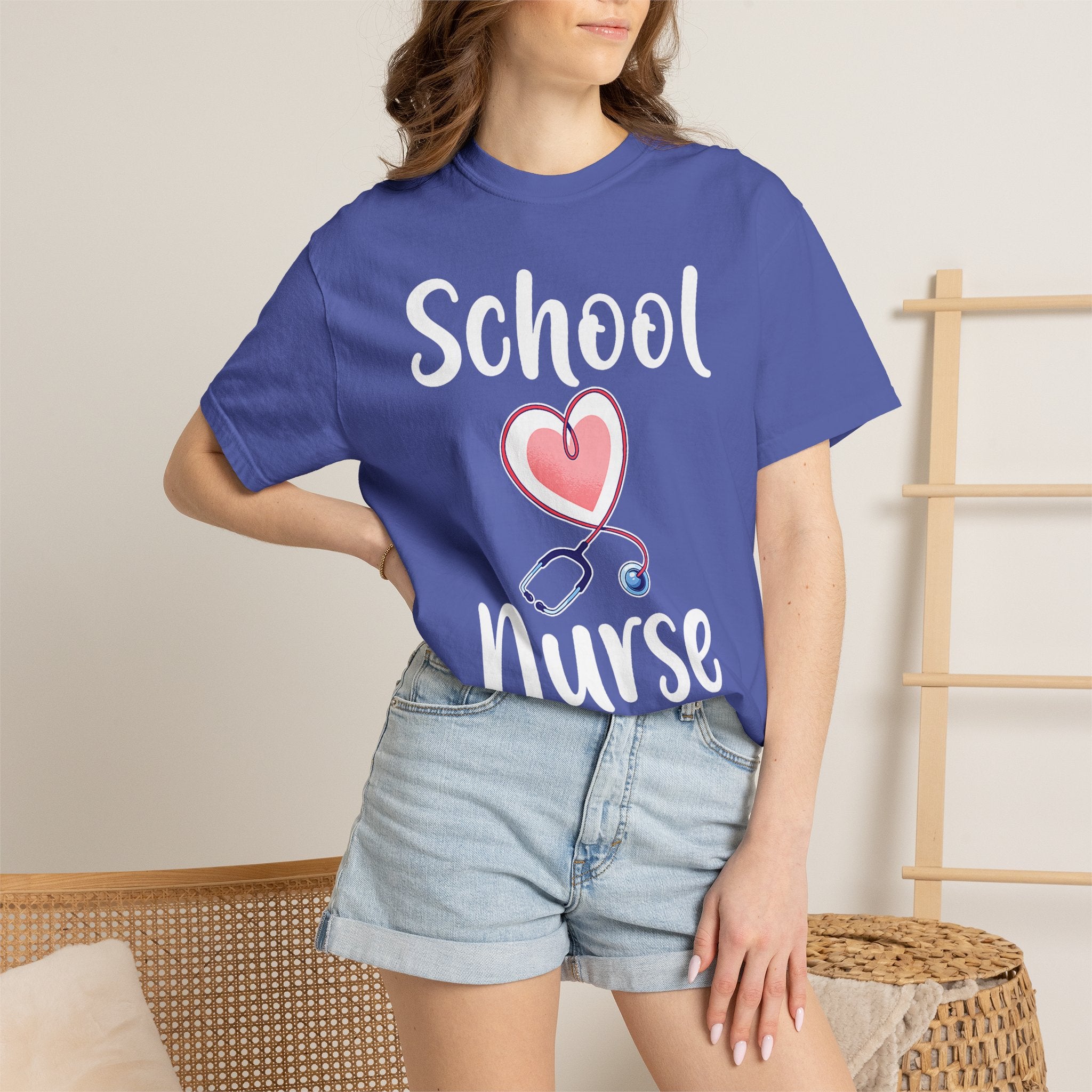 School Nurse T-Shirt — Cute Heart & Stethoscope Tee for Teachers and Healthcare Staff