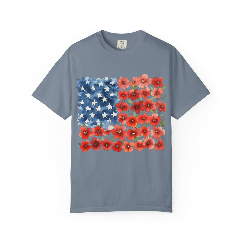 Poppy American Flag T-Shirt — Floral USA Patriotic Tee